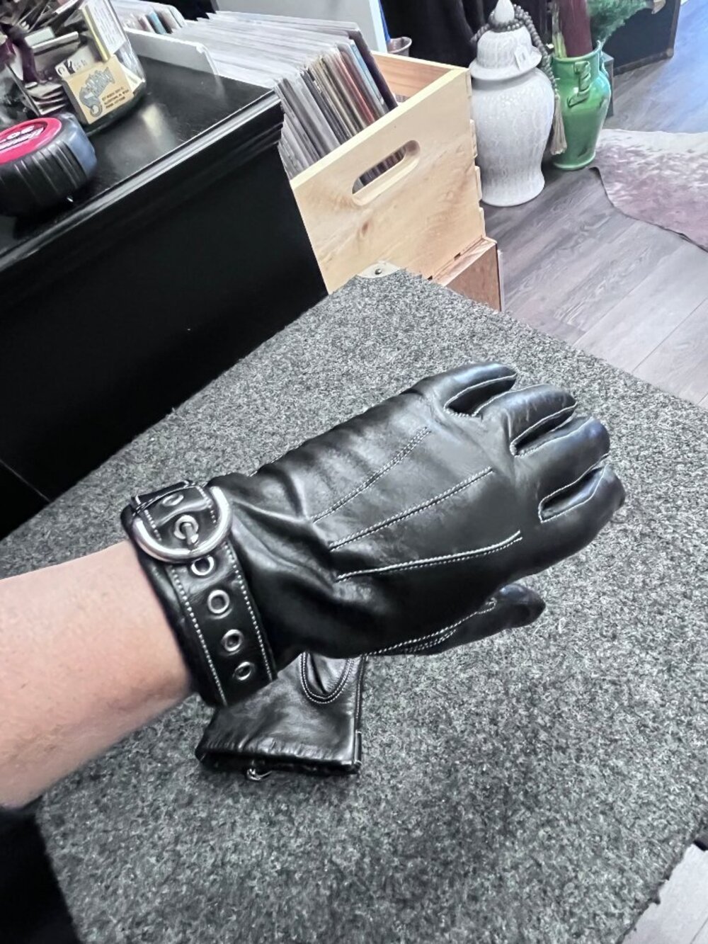Coach Black Leather Buckle Gloves Size 8